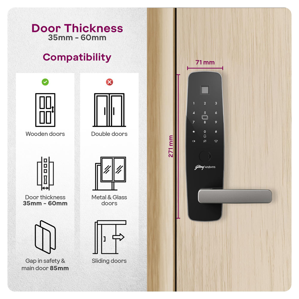 Godrej Smart Lock | Made in India Digital Lock for Main Door I Advanced & Highly Secure|9 in 1 Access|NFC,Smart Watch,BLE Remote,Wi-Fi,Fingerprint | Gun Metal Black I 3Yr Warranty 